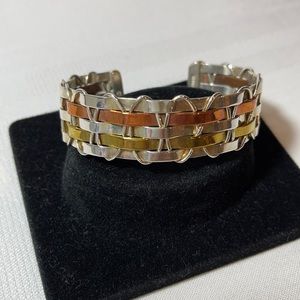 Woven .925 Sterling Silver Copper Brass Cuff Bracelet